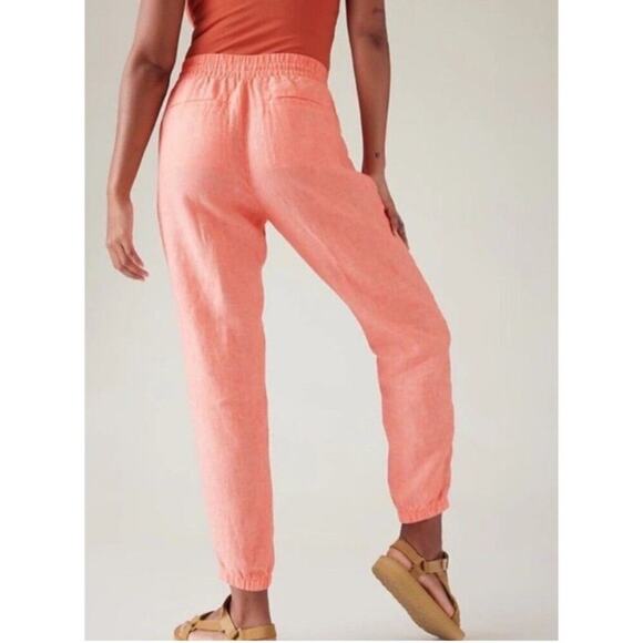 ATHLETA Retreat Linen Jogger Pants in Calla Sunset Orange, Size 8 - Picture 2 of 13